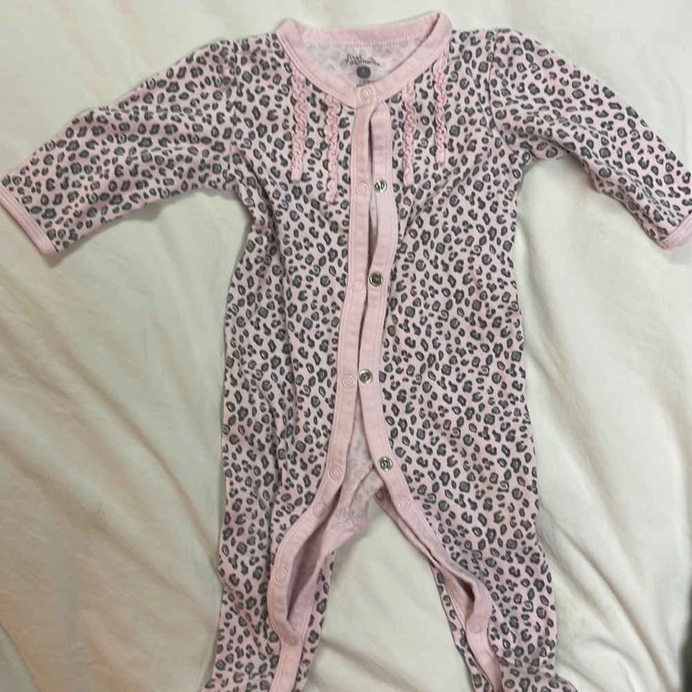 6m pink snap up footie pink cheetah ruffles